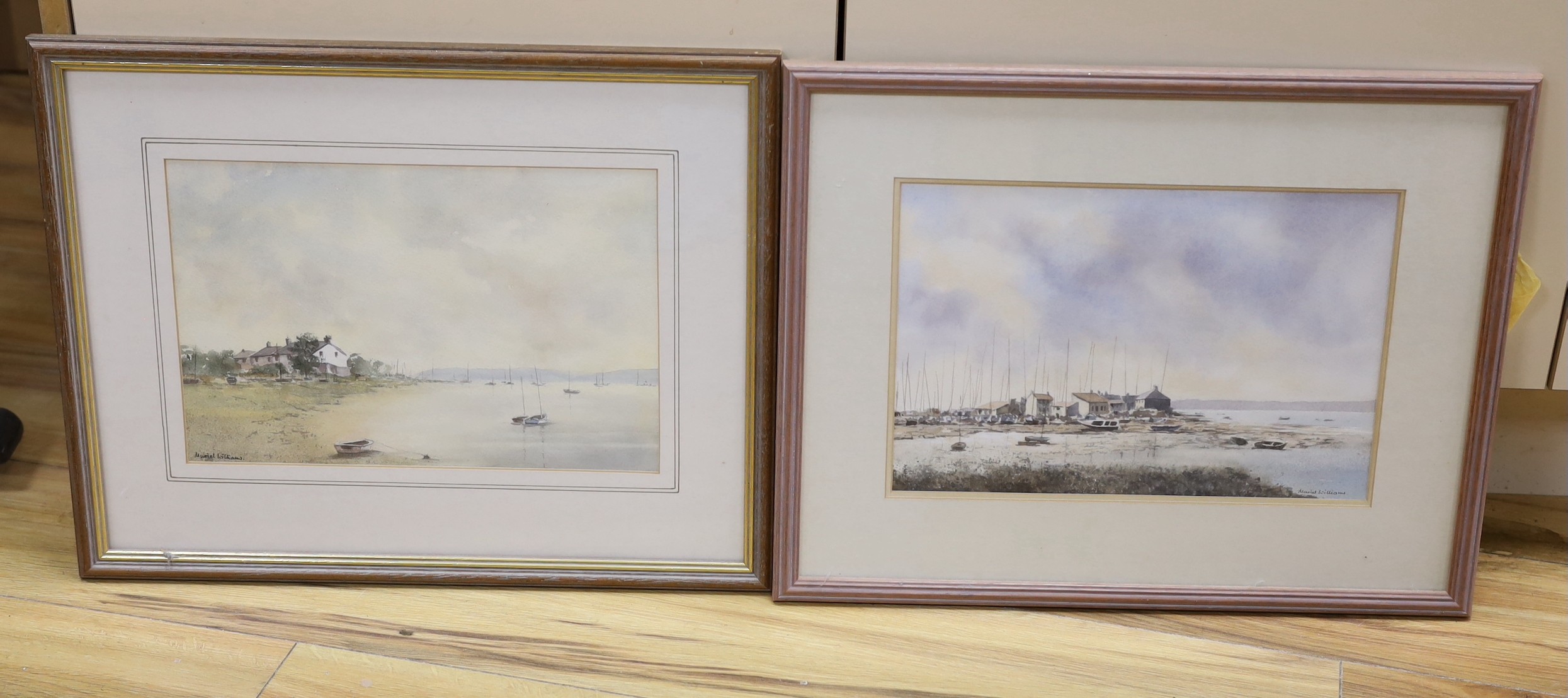 Muriel Williams, two watercolours, ‘Christchurch Harbour’ and ‘Mudeford’, labels verso, both signed, 22 x 32cm